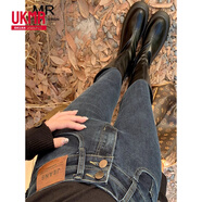 UKMR顯瘦超高腰牛仔褲女2025春秋季緊身靴子小個子鉛筆修身小腳彈力 藍(lán)灰色【單褲】 27 96-105斤