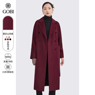 GOBI戈壁【七夕禮物】冬季高級感中長(cháng)款毛呢外套小個(gè)子女士大衣女風(fēng)衣 酒紅色G059 M