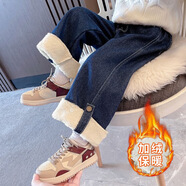 杭赫女童加絨牛仔褲秋冬季休閑新款網(wǎng)紅兒童裝寶寶一體絨外穿冬裝褲子 女童白毛毛腳口牛仔褲(一體絨) 130（建議身高130）