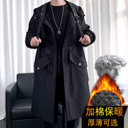 晨瑞杰 風(fēng)衣男中長(cháng)款春秋裝四季穿新款長(cháng)款過(guò)膝風(fēng)衣外套寬松大碼男裝 994 黑色加棉 加厚 3XL（建議175-185斤）