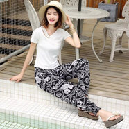 BZOK女士休閑褲寬松人造棉綢綿綢褲夏季薄款九分燈籠褲沙灘長(cháng)褲哈倫褲 黑大象杰女防蚊-褲 S碼適合7090斤150左右)