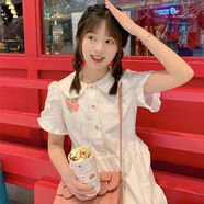 歌班婭夏季溫柔風(fēng)甜美連衣裙女學(xué)生韓版可愛(ài)少女超仙娃娃領(lǐng)森系中長(cháng)裙子 H071白色 L 建議-115斤