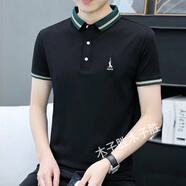 木子勝（MUZISHENG）翻領(lǐng)T恤男士polo短袖夏季冰絲潮牌帶領(lǐng)定制工作服修身翻領(lǐng)班服t恤 黑色 L