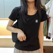 方領打底衫女夏季新款灰色短袖t恤大領口內(nèi)搭正肩純棉顯瘦上衣服 黑色 XL