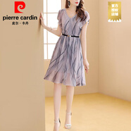 皮爾卡丹（PIERRE CARDIN）時尚連衣裙女裝夏季2025新款V領(lǐng)短袖高檔氣質(zhì)系帶收腰中長款A(yù)字 廣州十三行連衣裙花色 +腰帶 L 超仙連衣裙新品 建議110-120斤