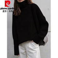 皮爾卡丹（pierre cardin）2024年新款重磅歐美高領(lǐng)羊絨衫女加厚毛衣寬松套頭慵懶風(fēng)針織打底 黑色 XL
