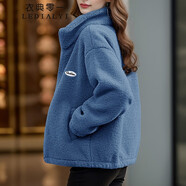 衣典零一（LEDIALYI）加絨加厚短外套女裝2025秋冬季新款時(shí)尚羊羔毛開(kāi)衫衛衣?lián)u粒絨上衣 藍色 XL （建議120-135斤）