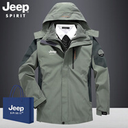 JEEP SPIRIT吉普棉衣秋冬季三合一戶外滑雪登山服外套加厚抓絨內(nèi)膽兩件套防風(fēng) 沖鋒衣男款軍綠 XL