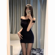 憶靜萱（YIJINGXUAN）一字肩純欲風(fēng)辣妹夏季新款氣質(zhì)連衣裙女小黑裙緊身收腰包臀裙夜店 主圖款 M 建議88-100斤