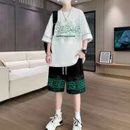 柏樂迪（BAILEDI）青少年冰絲短袖t恤男孩衣服12-15歲初高中學(xué)生夏裝14大童運(yùn)動(dòng)套裝 T66白色【短袖+短褲】 高品質(zhì) 180 3XL 150-170斤左右
