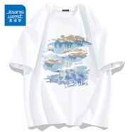 真維斯（Jeanswest）短袖男夏季新款寬松大碼vintage復古油畫風百搭情侶裝潮流純棉t恤 白色(油畫藍調(diào)) 2XL (185) (體重160-180斤)