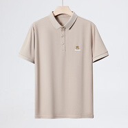 傳奇保羅金色小熊刺繡 高端翻領(lǐng)Polo衫男 夏季休閑簡(jiǎn)約短袖薄款男士polo衫 杏色 2XL(140-155斤)