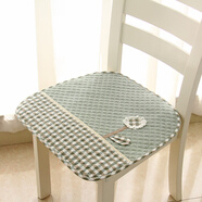 韓式純棉布藝椅子墊四季通用全棉坐墊家用薄款餐椅墊子透氣凳子墊 格子綠 格子控加田園元素 約47*48cm全棉有綁帶（薄款）