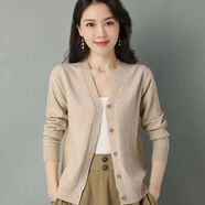 索宛亦（SUOWANYI）薄款針織開衫女外套2021春裝新款韓版V領(lǐng)復(fù)古毛衣小披肩上衣短 米白 3XL 140-155斤
