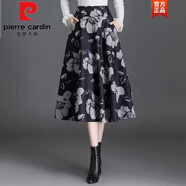 皮爾卡丹（pierre cardin）碎花毛呢半身裙女高腰a字裙2025秋冬新款時(shí)尚大擺裙百褶裙蓬蓬裙 絨花 2XL