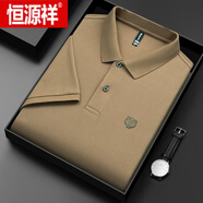 恒源祥（HYX）2025夏季純棉半袖POLO 衫絲光棉短袖t恤男翻領本命年老虎頭體恤潮 深卡其 6808胸口標志 M/48【建議100-125斤】