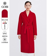 GOBI戈壁【七夕禮物】冬季高級感中長(cháng)款毛呢外套小個(gè)子女士大衣女風(fēng)衣 紅色254 S