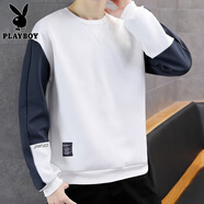 花花公子（PLAYBOY）長袖t恤男士衛(wèi)衣春秋季潮流寬松大碼上衣服體恤學(xué)生打底衫男裝 77白色 M [90-110斤]