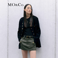 MO&Co.【美麗諾綿羊毛】中長(zhǎng)金扣圓領(lǐng)毛呢外套高端上衣女夾克大衣 黑色 S 160