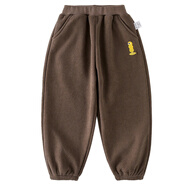 棉花堂男童加絨褲子秋冬新款小童兒童寬松針織衛褲加厚女童長(cháng)褲ab 咖色 90/50