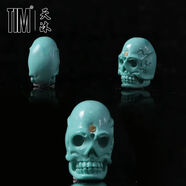 TIM湖北礦高瓷綠松石骷髏頭惡靈配珠手串三通吊墜腰珠配飾 10*7mm左右約0.86g