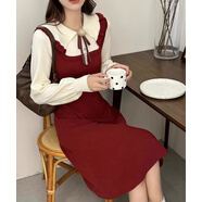 萬(wàn)喆孕婦哺乳連衣裙秋冬假兩件氣質(zhì)內搭針織打底毛衣孕婦產(chǎn)后喂奶裙子 紅色胸前豎開(kāi)拉鏈 M