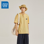 真維斯（Jeanswest）男裝2025春季新款 活力百搭寬松休閑圓領(lǐng)印花純棉T恤JR 淺黃2420 3XL 190/108A