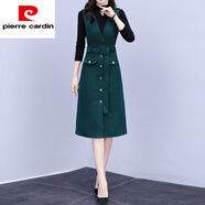 皮爾卡丹（pierre cardin）背帶毛呢修身中長(cháng)款過(guò)膝呢子背心連衣裙打底衫名媛兩裝女秋冬2025 綠裙+黑毛衣 2XL 118-129斤