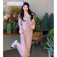 RANAD KEE氣質(zhì)韓國茶系穿搭毛衣裙套裝秋冬新款小香風(fēng)粉色針織兩件套裝 粉紅色 均碼