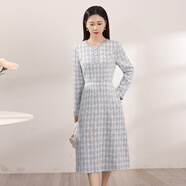 未風(fēng)（WIFING）藍(lán)色小香風(fēng)連衣裙女秋冬2025年冬季新款女裝氣質(zhì)顯瘦長袖裙子 花色 S