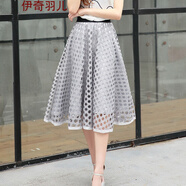 伊奇羽兒小裙子半身裙夏季百褶裙包臀鏤空蕾絲裙子女中長裙字傘裙女裝夏天 灰色(洞洞款) 均碼 建議85斤-145斤