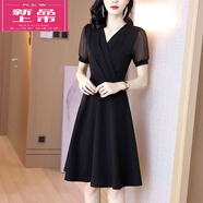 皮爾卡丹（pierre cardin）黑色裙子女夏季2025新款法式高端氣質(zhì)修身a字連衣裙赫本風(fēng)小黑裙 黑色短/袖 XL 118-130斤