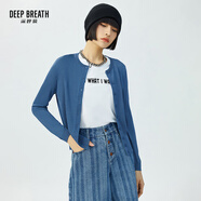 深呼吸DEEP BREATH女裝簡約百搭薄款圓領(lǐng)長袖冰絲針織開衫女A400473 暮藍(lán) M (3碼)