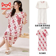貓人（MiiOW）純·棉帶胸墊睡裙女夏季一體短袖夏天連衣裙睡衣卡通家居服外穿 胸墊短袖睡裙：24216 2XL 125-140斤