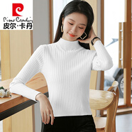 皮爾卡丹（pierre cardin）半高領(lǐng)毛衣女秋冬季小個(gè)子短款長(cháng)袖針織衫高腰上衣中領(lǐng)內搭打底衫 白色 【半高領(lǐng)】 S 90斤以下穿