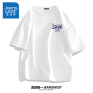 真維斯（Jeanswest）半袖男夏季大碼男士衣服男生純棉休閑短袖體恤胖子寬松男裝白t恤 白色(簡單藍(lán)胸標(biāo)) XL (建議140斤-160斤左右)
