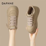 達芙妮加絨加厚棉鞋女冬季新款時(shí)尚百搭休閑鞋女運動(dòng)厚底面包鞋板鞋女 杏色加絨 39