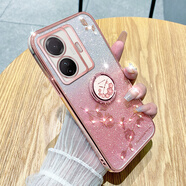 羅璐鷗vivo S15E手機(jī)殼女款軟殼硅膠殼vivos15e外殼支架全包防摔保護(hù)套女士水鉆花朵漸變閃粉電鍍保護(hù)殼 【漸變玫瑰金】+指環(huán)支架+全屏鋼化膜 vivo S15E