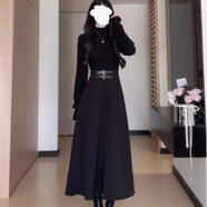 微光里連衣裙子法式黑色內(nèi)搭女秋冬季2024新款小個子掐腰裙圣誕約會穿搭 修身長裙【L碼 適合105-120斤】