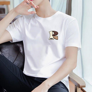 Prowow純棉夏季半截袖男士圓領(lǐng)印花簡(jiǎn)約青少年男短袖學(xué)生體恤上衣汗衫 白色短袖-小標R S 80-100斤