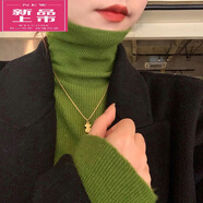 皮爾卡丹（pierre cardin）高領羊毛毛衣女針織打底衫加厚秋冬內搭堆堆領洋氣綠色上衣新款衫 橄欖綠 【柔軟親膚】 S 建議75-90斤