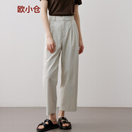 歐小倉松弛感 棉麻遇見(jiàn)“Q彈”Sorona梨型西褲春夏輕薄干爽九分褲 1684 麻色 2XL