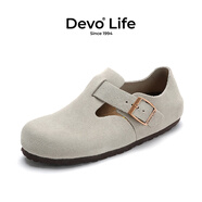Devo Life的沃軟木勃肯鞋男女同款單鞋絨面復古包頭鞋情侶文藝休閑鞋 66008 灰色反絨牛皮 36