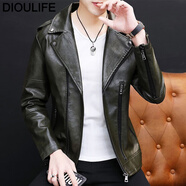 DIOULIFE皮衣男春季男士工裝夾克PU皮上衣外套百搭男生春春季機(jī)車(chē)皮夾衣服 軍綠 3XL
