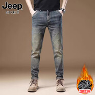 JEEP SPIRIT加絨加厚牛仔褲男士2024年冬季新款修身小腳休閑長褲子男 337懷舊色 加絨 32 【135-145斤】
