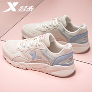 特步（XTEP）女鞋運(yùn)動(dòng)鞋子女秋季網(wǎng)面透氣舒適減震跑鞋百搭潮流休閑跑步鞋 象牙粉/淺灰藍(lán) 37