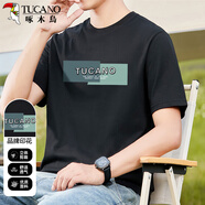 啄木鳥（TUCANO）短袖t恤男士夏季時尚潮流印花透氣百搭打底衫衣服男裝黑色D M
