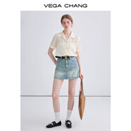 VEGA CHANG時(shí)尚套裝女2026年春季新款新復古回潮蕾絲縷空襯衫牛仔裙套裝 懷舊藍 （半身裙） S