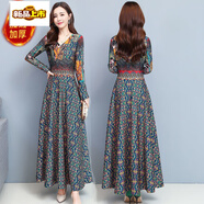 初徑2025年秋冬新款貴夫人高端氣質(zhì)名媛淑女連衣裙修身顯瘦大擺長裙潮 花色【加絨加厚款】 M 【建議85-100斤左右】