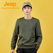 JEEP吉普加絨加厚衛(wèi)衣秋冬時尚休閑長袖T恤男圓領(lǐng)套頭衛(wèi)衣男士打底衫 軍綠 M